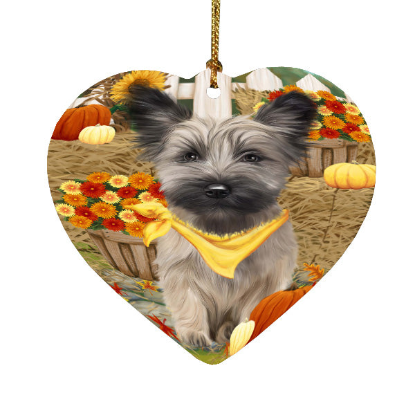 Fall Pumpkin Autumn Greeting Skye Terrier Dog Heart Christmas Ornament HPORA59273