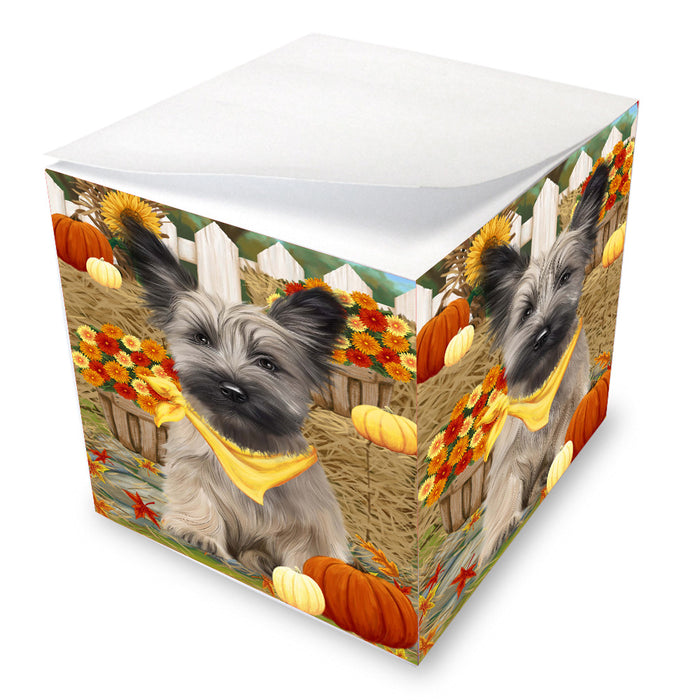 Fall Pumpkin Autumn Greeting Skye Terrier Dog Note Cube NOC-DOTD-A57553