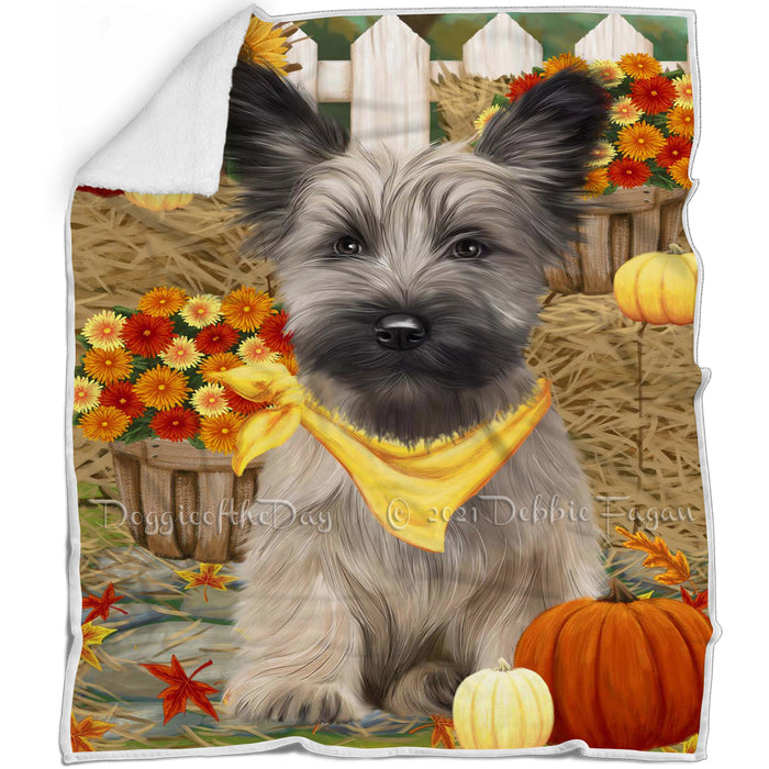 Fall Autumn Greeting Skye Terrier Dog with Pumpkins Blanket BLNKT142450