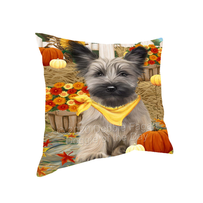 Fall Pumpkin Autumn Greeting Skye Terrier Dog Pillow with Top Quality High-Resolution Images - Ultra Soft Pet Pillows for Sleeping - Reversible & Comfort - Ideal Gift for Dog Lover - Cushion for Sofa Couch Bed - 100% Polyester, PILA93094