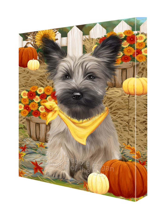 Fall Pumpkin Autumn Greeting Skye Terrier Dog Canvas Wall Art - Premium Quality Ready to Hang Room Decor Wall Art Canvas - Unique Animal Printed Digital Painting for Decoration CVS463