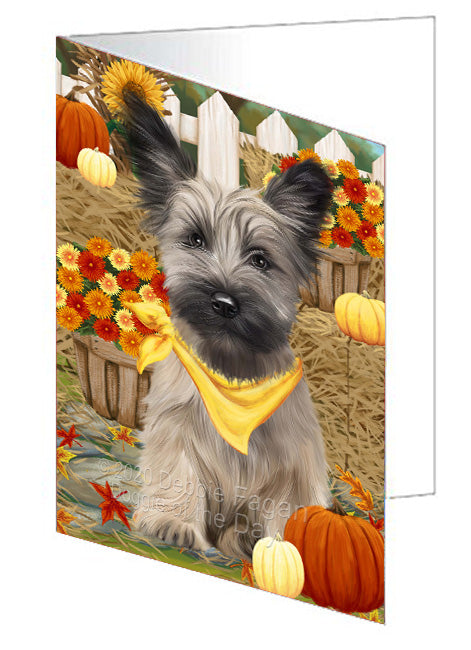 Fall Pumpkin Autumn Greeting Skye Terrier Dog Handmade Artwork Assorted Pets Greeting Cards and Note Cards with Envelopes for All Occasions and Holiday Seasons