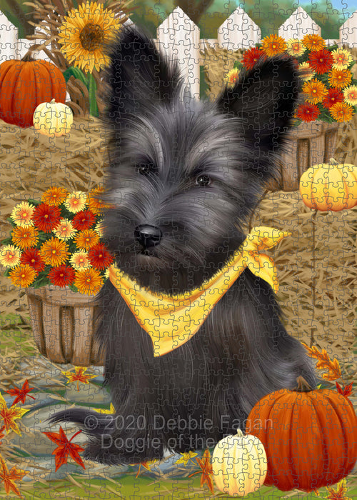 Fall Pumpkin Autumn Greeting Skye Terrier Dog Portrait Jigsaw Puzzle for Adults Animal Interlocking Puzzle Game Unique Gift for Dog Lover's with Metal Tin Box PZL759