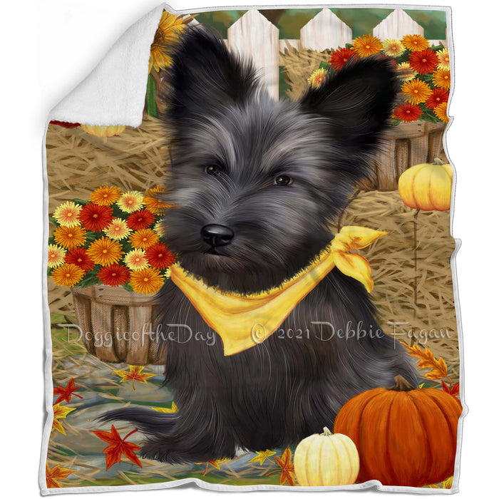 Fall Autumn Greeting Skye Terrier Dog with Pumpkins Blanket BLNKT142451