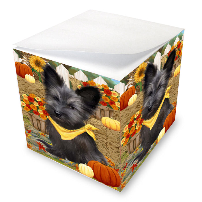 Fall Pumpkin Autumn Greeting Skye Terrier Dog Note Cube NOC-DOTD-A57554