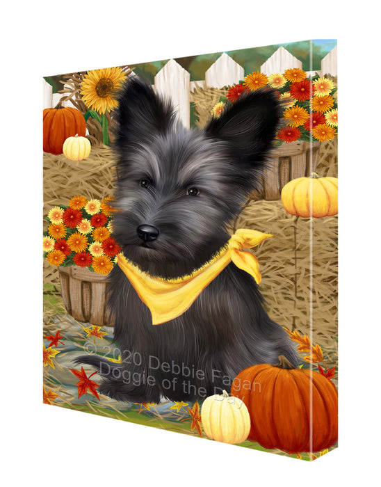 Fall Pumpkin Autumn Greeting Skye Terrier Dog Canvas Wall Art - Premium Quality Ready to Hang Room Decor Wall Art Canvas - Unique Animal Printed Digital Painting for Decoration CVS464