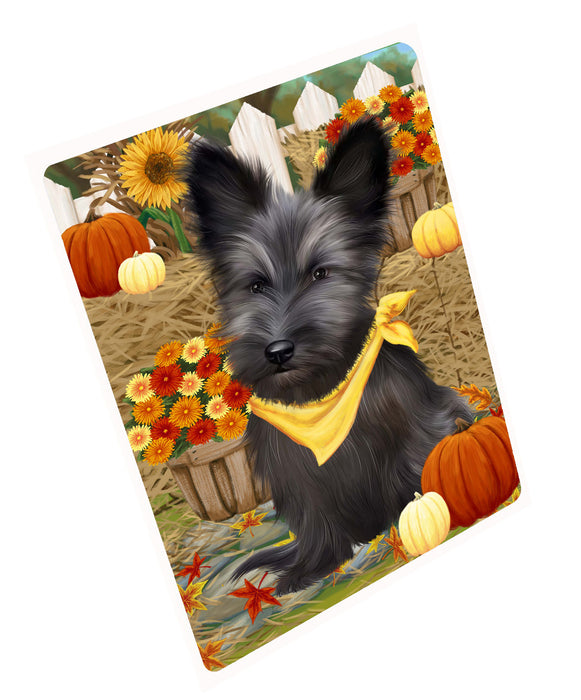 Fall Pumpkin Autumn Greeting Skye Terrier Dog Cutting Board - For Kitchen - Scratch & Stain Resistant - Designed To Stay In Place - Easy To Clean By Hand - Perfect for Chopping Meats, Vegetables, CA83468