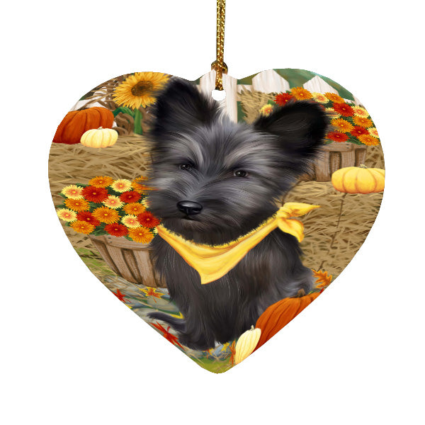 Fall Pumpkin Autumn Greeting Skye Terrier Dog Heart Christmas Ornament HPORA59274