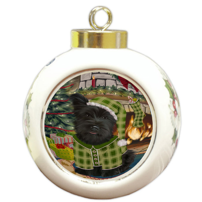The Christmas Stocking was Hung Skye Terrier Dog Round Ball Christmas Ornament Pet Decorative Hanging Ornaments for Christmas X-mas Tree Decorations - 3" Round Ceramic Ornament, RBPOR59678