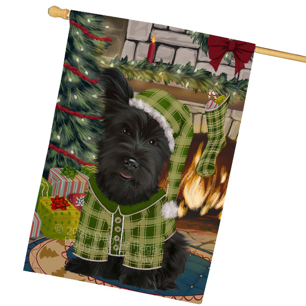 The Christmas Stocking was Hung Skye Terrier Dog House Flag Outdoor Decorative Double Sided Pet Portrait Weather Resistant Premium Quality Animal Printed Home Decorative Flags 100% Polyester FLGA69604