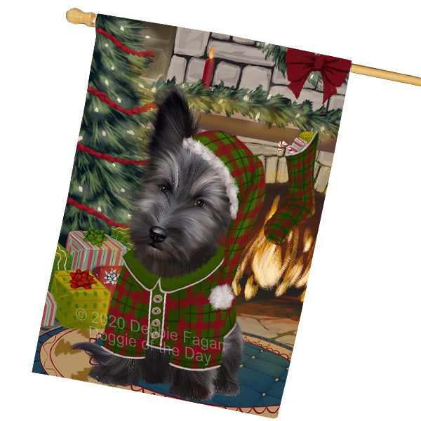 The Christmas Stocking was Hung Skye Terrier Dog House Flag Outdoor Decorative Double Sided Pet Portrait Weather Resistant Premium Quality Animal Printed Home Decorative Flags 100% Polyester FLGA69605