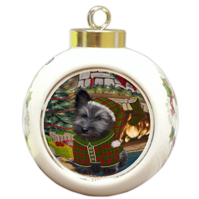 The Christmas Stocking was Hung Skye Terrier Dog Round Ball Christmas Ornament Pet Decorative Hanging Ornaments for Christmas X-mas Tree Decorations - 3" Round Ceramic Ornament, RBPOR59679