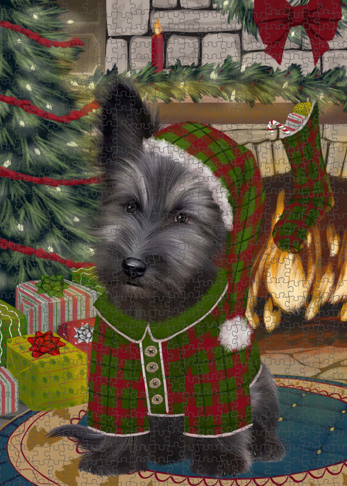 The Christmas Stocking was Hung Skye Terrier Dog Portrait Jigsaw Puzzle for Adults Animal Interlocking Puzzle Game Unique Gift for Dog Lover's with Metal Tin Box PZL928