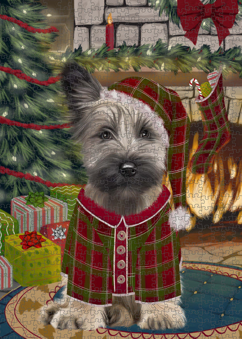 The Christmas Stocking was Hung Skye Terrier Dog Portrait Jigsaw Puzzle for Adults Animal Interlocking Puzzle Game Unique Gift for Dog Lover's with Metal Tin Box PZL929
