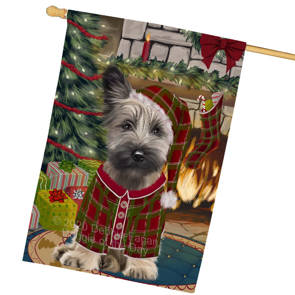 The Christmas Stocking was Hung Skye Terrier Dog House Flag Outdoor Decorative Double Sided Pet Portrait Weather Resistant Premium Quality Animal Printed Home Decorative Flags 100% Polyester FLGA69606