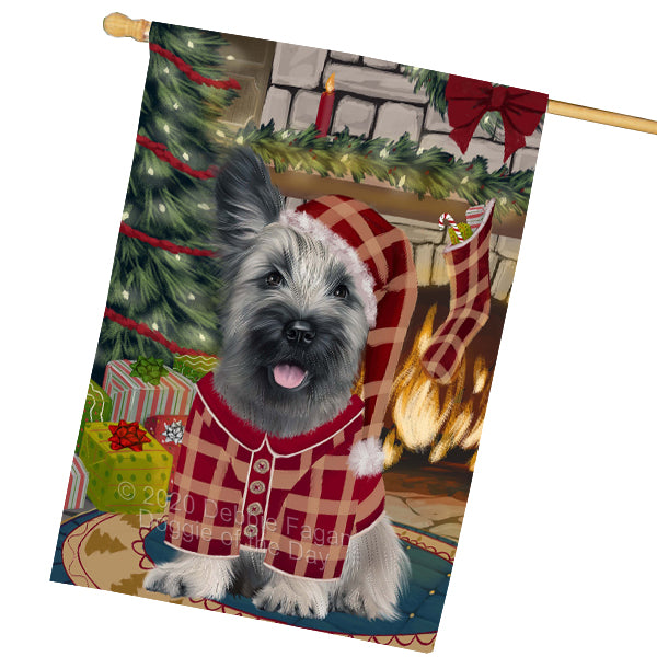 The Christmas Stocking was Hung Skye Terrier Dog House Flag Outdoor Decorative Double Sided Pet Portrait Weather Resistant Premium Quality Animal Printed Home Decorative Flags 100% Polyester FLGA69607