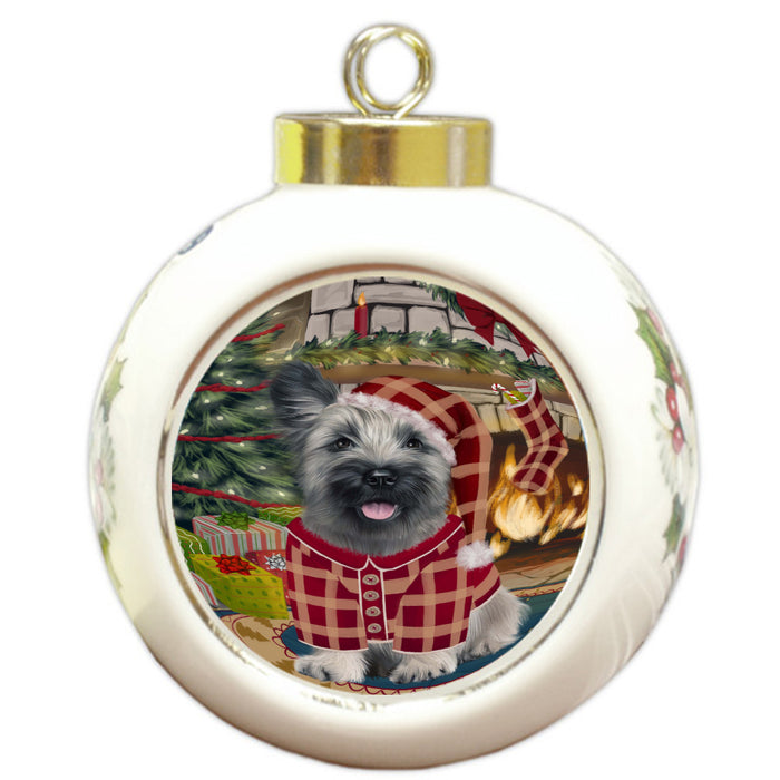 The Christmas Stocking was Hung Skye Terrier Dog Round Ball Christmas Ornament Pet Decorative Hanging Ornaments for Christmas X-mas Tree Decorations - 3" Round Ceramic Ornament, RBPOR59681