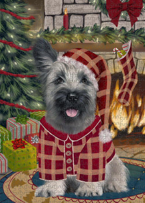 The Christmas Stocking was Hung Skye Terrier Dog Portrait Jigsaw Puzzle for Adults Animal Interlocking Puzzle Game Unique Gift for Dog Lover's with Metal Tin Box PZL930