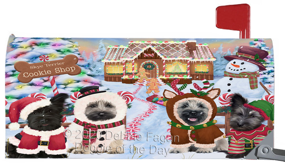 Christmas Gingerbread Cookie Shop Skye Terrier Dogs Magnetic Mailbox Cover Both Sides Pet Theme Printed Decorative Letter Box Wrap Case Postbox Thick Magnetic Vinyl Material