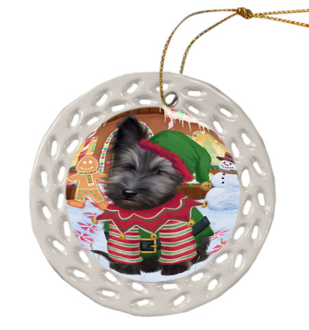 Christmas Gingerbread Elf Skye Terrier Dog Doily Ornament DPOR58762
