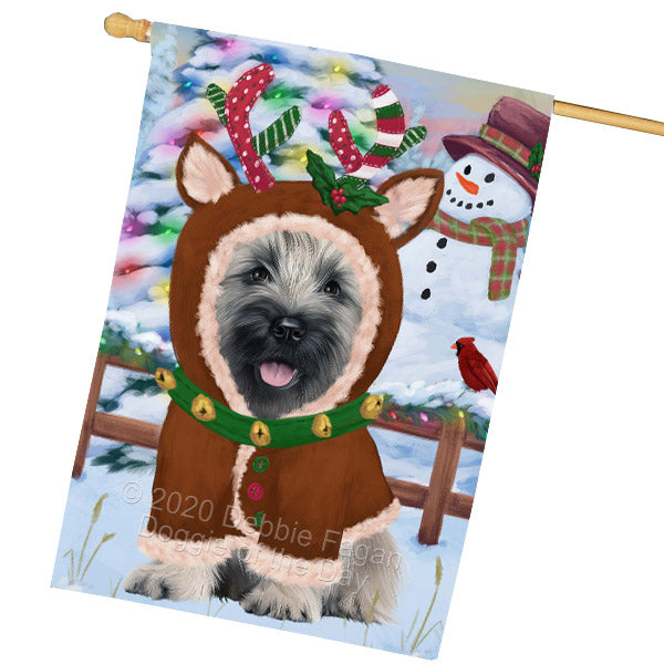 Christmas Gingerbread Reindeer Skye Terrier Dog House Flag Outdoor Decorative Double Sided Pet Portrait Weather Resistant Premium Quality Animal Printed Home Decorative Flags 100% Polyester