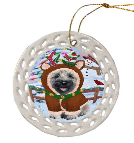 Christmas Gingerbread Reindeer Skye Terrier Dog Doily Ornament DPOR58770