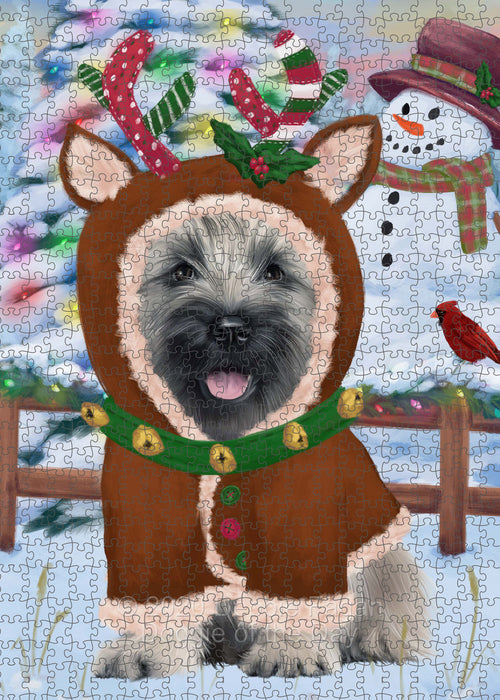 Christmas Gingerbread Reindeer Skye Terrier Dog Portrait Jigsaw Puzzle for Adults Animal Interlocking Puzzle Game Unique Gift for Dog Lover's with Metal Tin Box