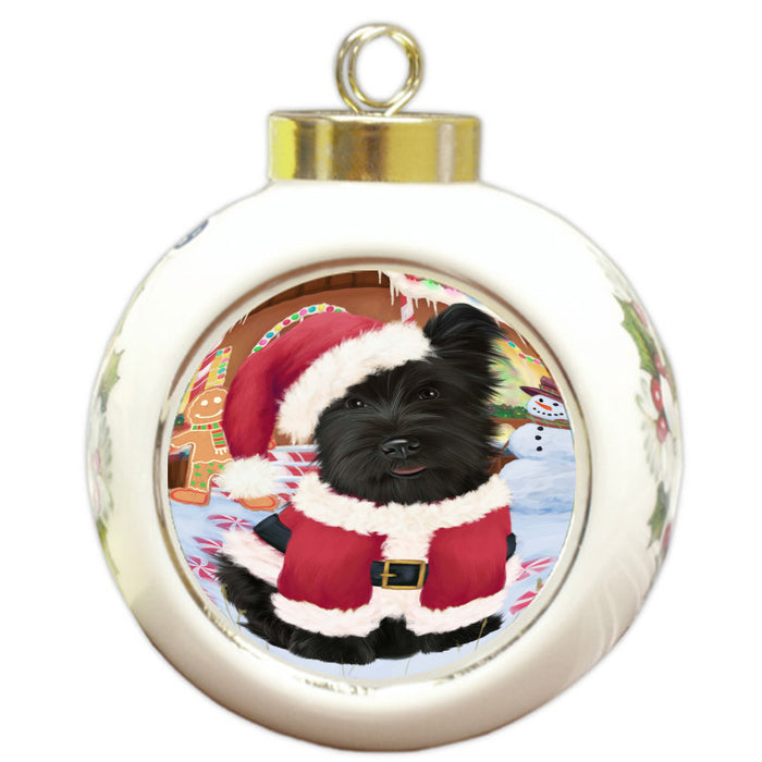 Christmas Gingerbread Candyfest Skye Terrier Dog Round Ball Christmas Ornament Pet Decorative Hanging Ornaments for Christmas X-mas Tree Decorations - 3" Round Ceramic Ornament