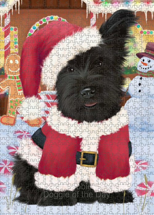 Christmas Gingerbread Candyfest Skye Terrier Dog Portrait Jigsaw Puzzle for Adults Animal Interlocking Puzzle Game Unique Gift for Dog Lover's with Metal Tin Box