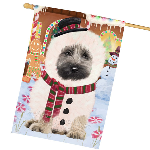 Christmas Gingerbread Snowman Skye Terrier Dog House Flag Outdoor Decorative Double Sided Pet Portrait Weather Resistant Premium Quality Animal Printed Home Decorative Flags 100% Polyester