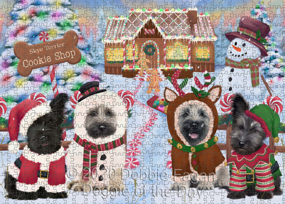 Christmas Gingerbread Cookie Shop Skye Terrier Dogs Portrait Jigsaw Puzzle for Adults Animal Interlocking Puzzle Game Unique Gift for Dog Lover's with Metal Tin Box