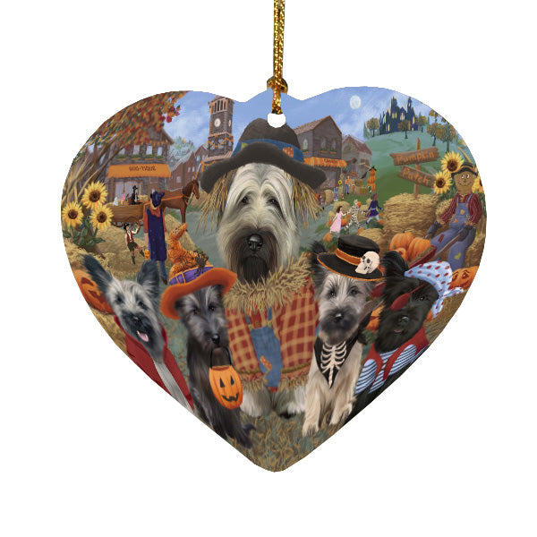 Halloween 'Round Town Skye Terrier Dogs Heart Christmas Ornament HPORA58964