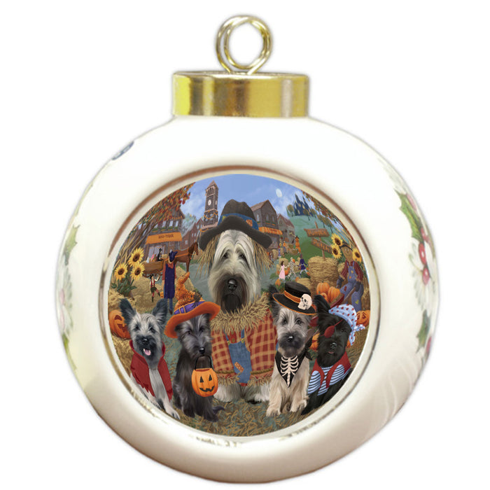 Halloween 'Round Town Skye Terrier Dogs Round Ball Christmas Ornament Pet Decorative Hanging Ornaments for Christmas X-mas Tree Decorations - 3" Round Ceramic Ornament