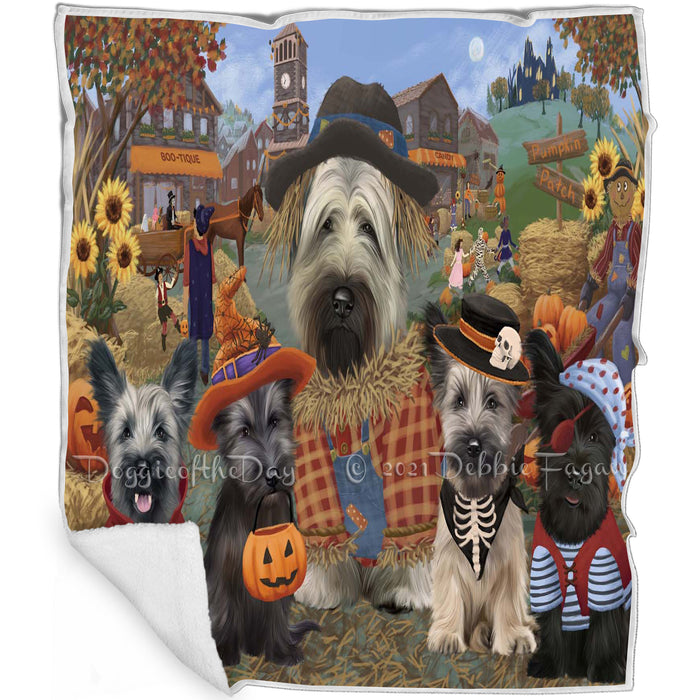 Halloween 'Round Town And Fall Pumpkin Scarecrow Both Skye Terrier Dogs Blanket BLNKT143658