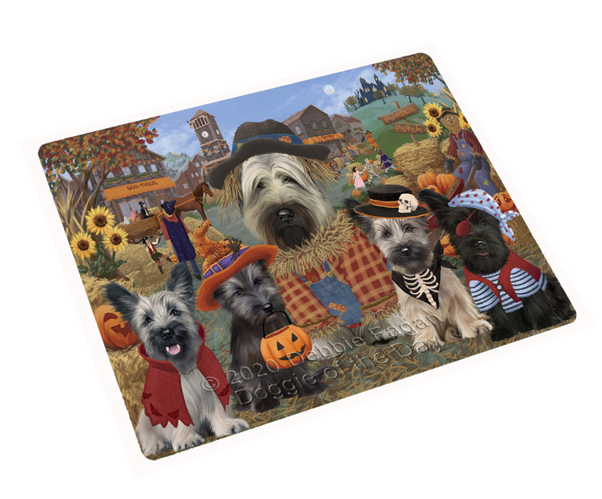 Halloween 'Round Town Skye Terrier Dogs Cutting Board - For Kitchen - Scratch & Stain Resistant - Designed To Stay In Place - Easy To Clean By Hand - Perfect for Chopping Meats, Vegetables