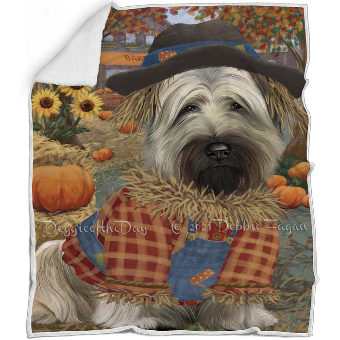Halloween 'Round Town And Fall Pumpkin Scarecrow Both Skye Terrier Dogs Blanket BLNKT143659