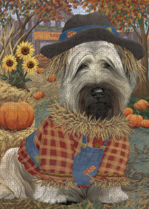 Halloween 'Round Town Skye Terrier Dog Portrait Jigsaw Puzzle for Adults Animal Interlocking Puzzle Game Unique Gift for Dog Lover's with Metal Tin Box PZL488