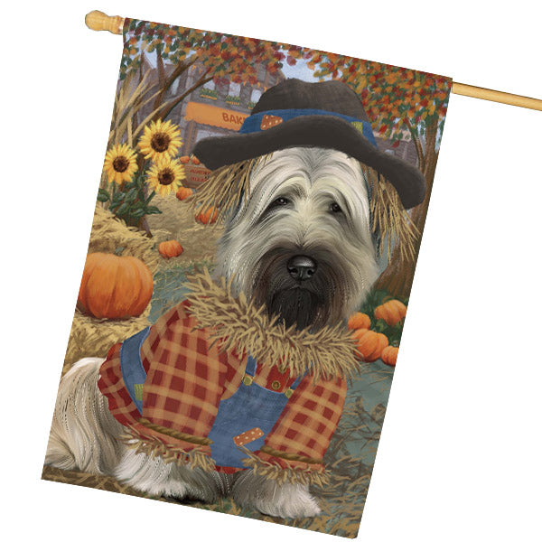 Halloween 'Round Town Skye Terrier Dog House Flag Outdoor Decorative Double Sided Pet Portrait Weather Resistant Premium Quality Animal Printed Home Decorative Flags 100% Polyester FLG68997