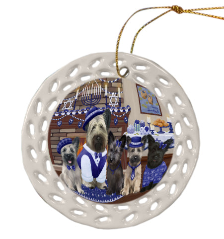 Happy Hanukkah Family Skye Terrier Dogs Doily Ornament DPOR57922