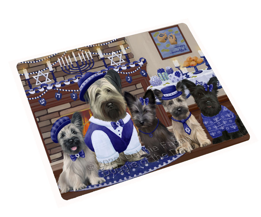 Happy Hanukkah Family Skye Terrier Dogs Cutting Board - For Kitchen - Scratch & Stain Resistant - Designed To Stay In Place - Easy To Clean By Hand - Perfect for Chopping Meats, Vegetables