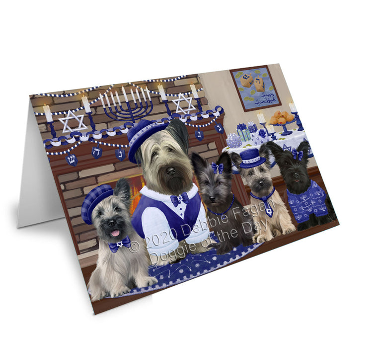 Happy Hanukkah Family Skye Terrier Dogs Handmade Artwork Assorted Pets Greeting Cards and Note Cards with Envelopes for All Occasions and Holiday Seasons