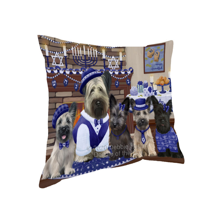 Happy Hanukkah Family Skye Terrier Dogs Pillow with Top Quality High-Resolution Images - Ultra Soft Pet Pillows for Sleeping - Reversible & Comfort - Ideal Gift for Dog Lover - Cushion for Sofa Couch Bed - 100% Polyester