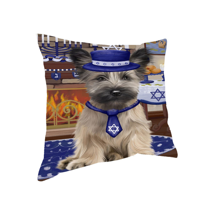 Happy Hanukkah Family Skye Terrier Dog Pillow with Top Quality High-Resolution Images - Ultra Soft Pet Pillows for Sleeping - Reversible & Comfort - Ideal Gift for Dog Lover - Cushion for Sofa Couch Bed - 100% Polyester