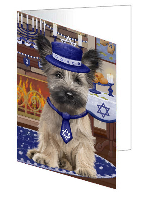 Happy Hanukkah Skye Terrier Dog Handmade Artwork Assorted Pets Greeting Cards and Note Cards with Envelopes for All Occasions and Holiday Seasons