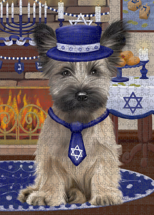 Happy Hanukkah Skye Terrier Dog Portrait Jigsaw Puzzle for Adults Animal Interlocking Puzzle Game Unique Gift for Dog Lover's with Metal Tin Box PZL480