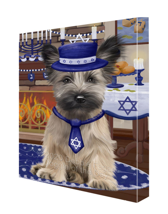 Happy Hanukkah Family Skye Terrier Dog Canvas Wall Art - Premium Quality Ready to Hang Room Decor Wall Art Canvas - Unique Animal Printed Digital Painting for Decoration CVS185