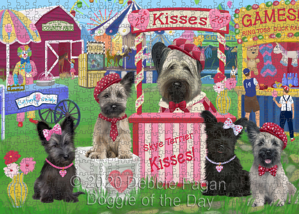 Carnival Kissing Booth Skye Terrier Dogs Portrait Jigsaw Puzzle for Adults Animal Interlocking Puzzle Game Unique Gift for Dog Lover's with Metal Tin Box