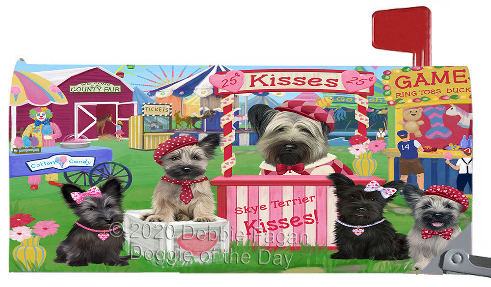 Carnival Kissing Booth Skye Terrier Dogs Magnetic Mailbox Cover Both Sides Pet Theme Printed Decorative Letter Box Wrap Case Postbox Thick Magnetic Vinyl Material