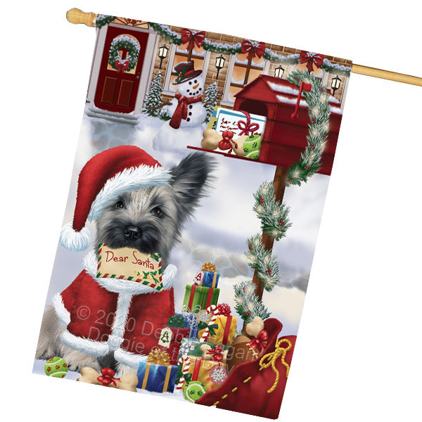 Christmas Dear Santa Mailbox Skye Terrier Dog House Flag Outdoor Decorative Double Sided Pet Portrait Weather Resistant Premium Quality Animal Printed Home Decorative Flags 100% Polyester FLG69088