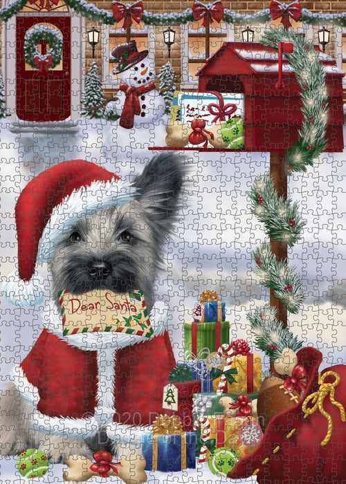 Christmas Dear Santa Mailbox Skye Terrier Dog Portrait Jigsaw Puzzle for Adults Animal Interlocking Puzzle Game Unique Gift for Dog Lover's with Metal Tin Box PZL571